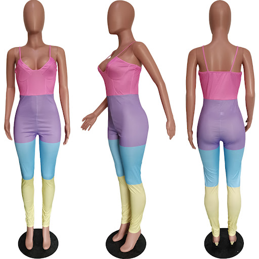 Title 10, Multi-color Mosaic Vest Sexy Suspenders Jumpsuit