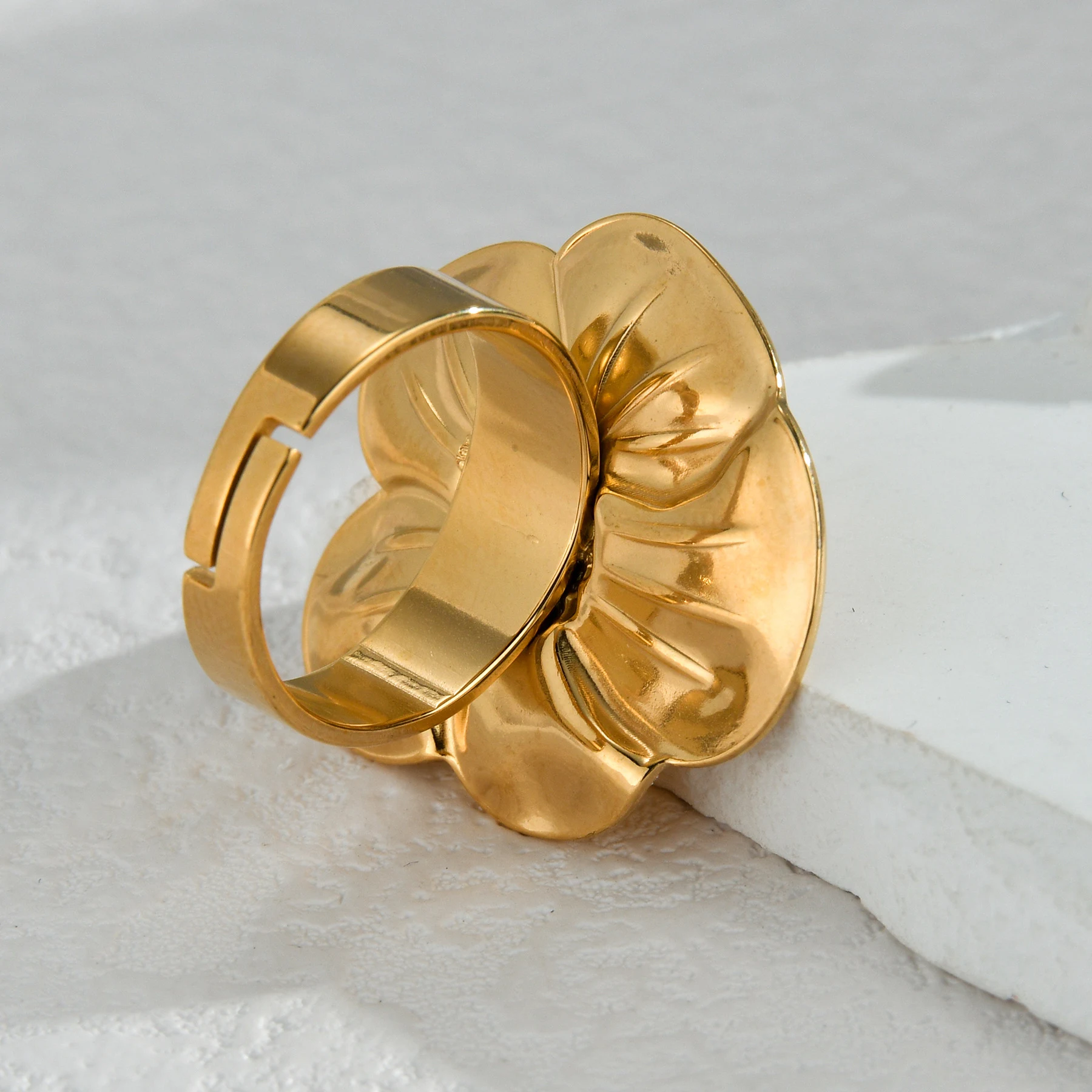Title 5, Bague Ouverte Fleur Acier Inoxydable Doré Rétro...
