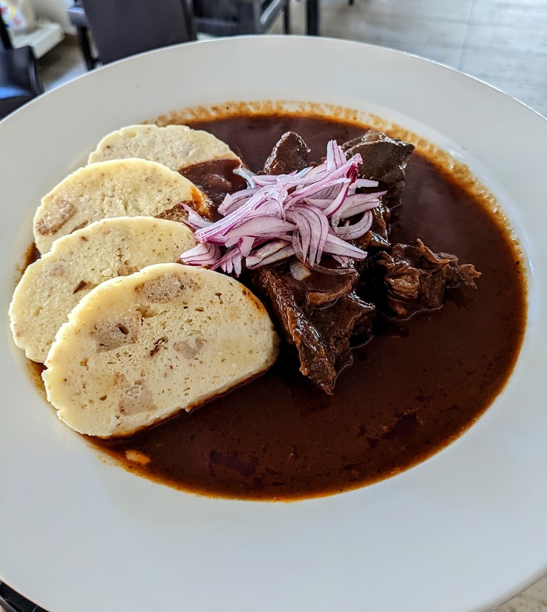 Beef goulash, dumplings