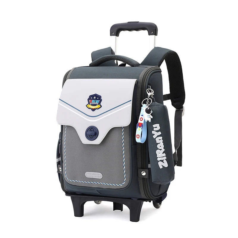 Afneembare trolley schooltas voor basisschoolleerlingen, gemakkelijk te vervoeren, ruim en met handige opbergvakken.