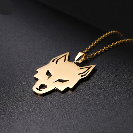 Title 2, Wolf Head Stainless Steel Pendant Necklace