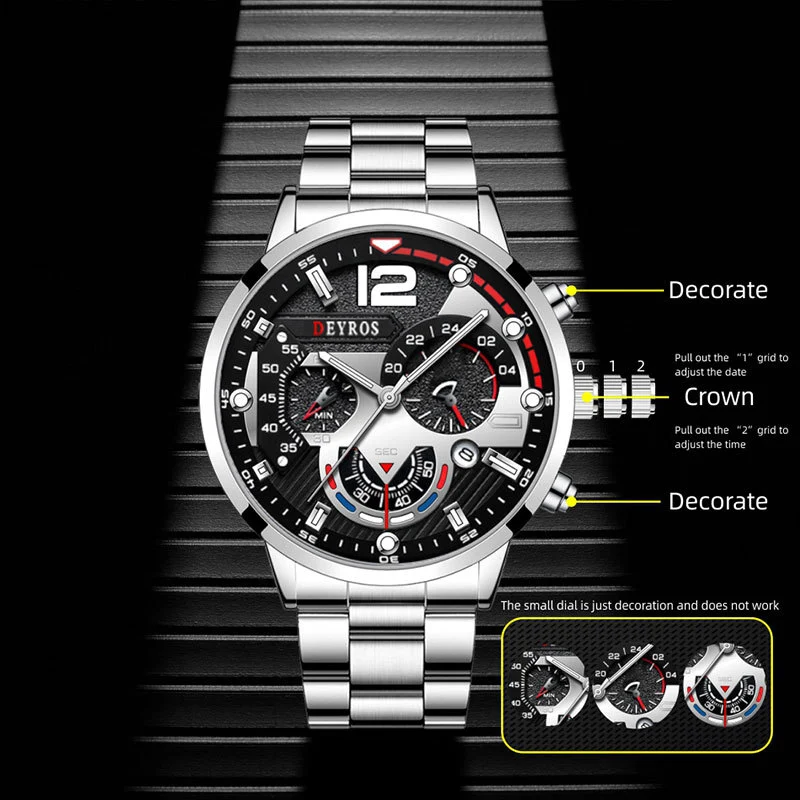 Heren casual quartz horloge met zes-pins stalen band. Stijlvol en betrouwbaar voor dagelijks gebruik, perfect voor elke gelegenheid.