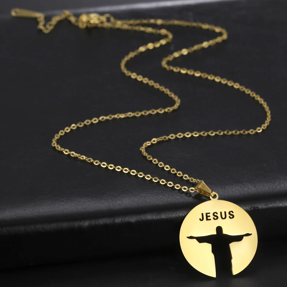 Gepersonaliseerde hanger met JESUS silhouet en holle tekst, een uniek religieus sieraad om te dragen.