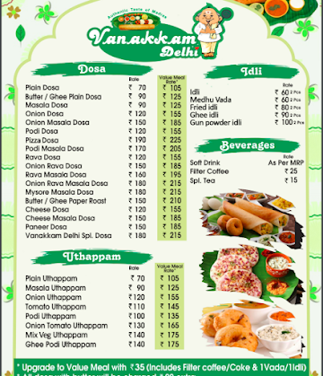 Vanakkam Delhi menu 