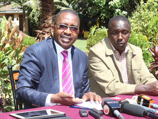 Murang’a Governor Mwangi wa Iria and former Murang’a county assembly majority leader Peter Kihungi on Friday /ALICE WAITHERA