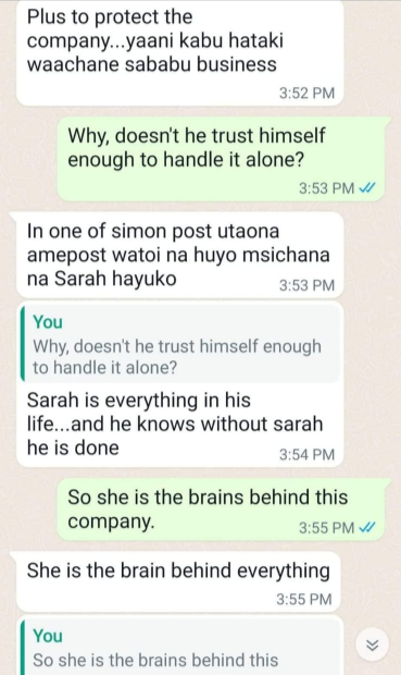 Leaked Whatsapp messages detailing the drama between Bonfire Ventures founders Sarah Kabu and Simon Kabu.
