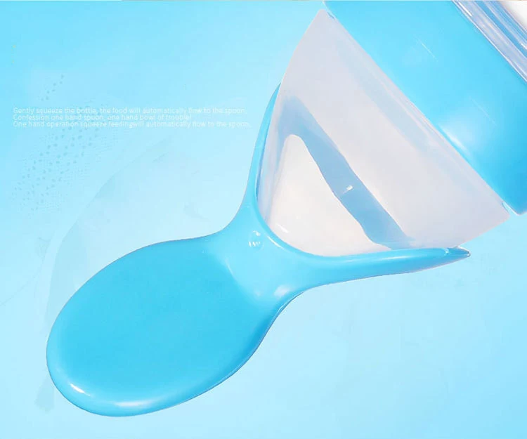 Biberon en silicone à fond plat pour céréales de riz pour bébé, facile à presser et à nourrir, idéal en voyage.