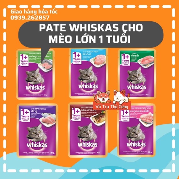 Pate Whiskas Dành Cho Mèo Lớn 1 Tuổi, Gói 80G