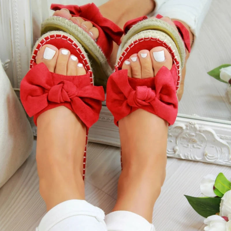 Sandálias de laço plus size em corda de cânhamo, femininas, cor sólida e flores, calçado confortável e estiloso para mulheres.