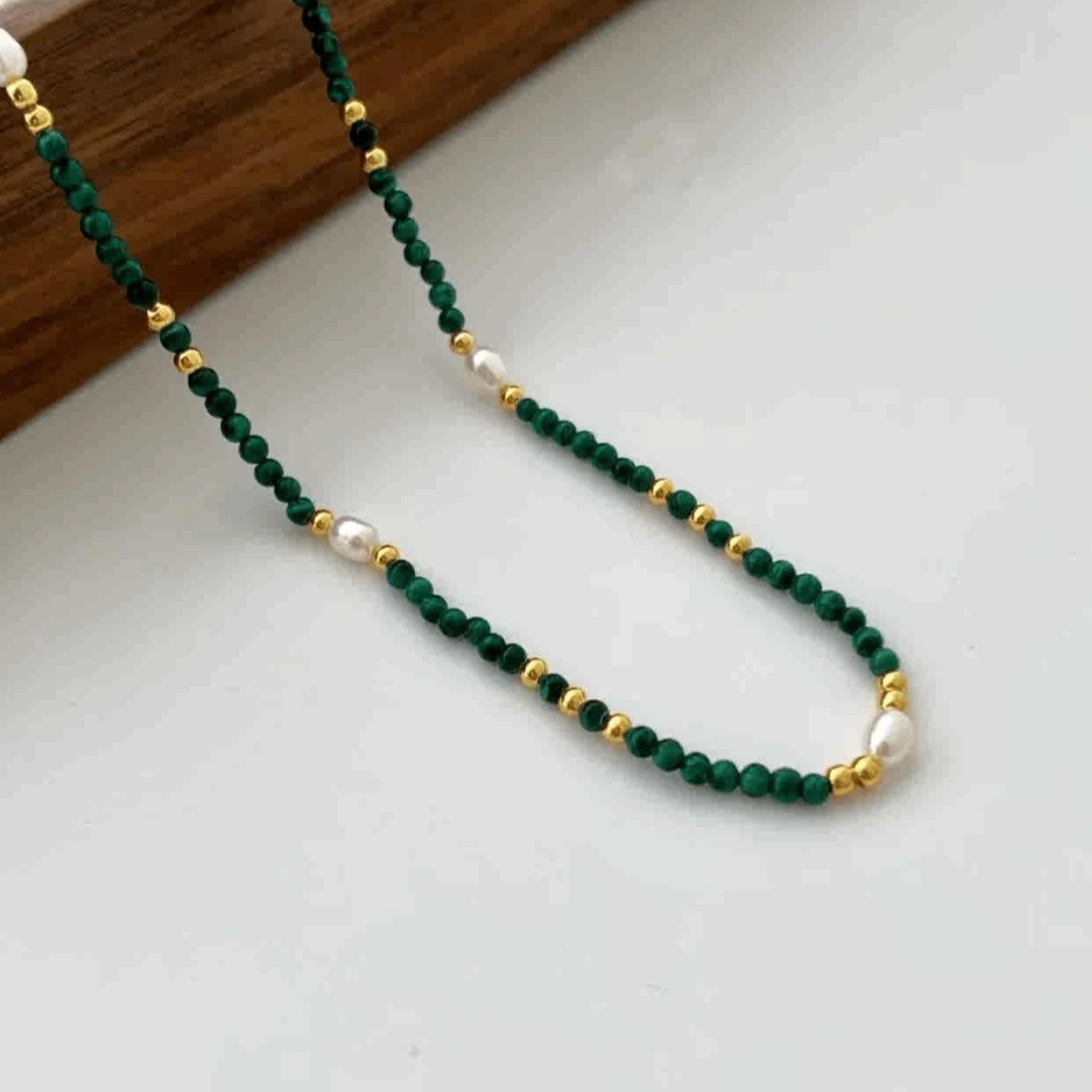 Title 4, Emerald Malachiet Vierkante Plaat Ketting Dames...