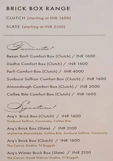 Arq Mithai menu 