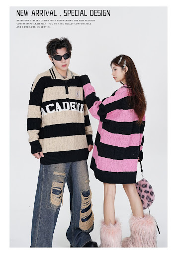 Title 11, Contrast Color Striped Letters Embroidered Pull...