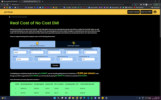 Credit Card EMI/No Cost EMI Cost Calculator