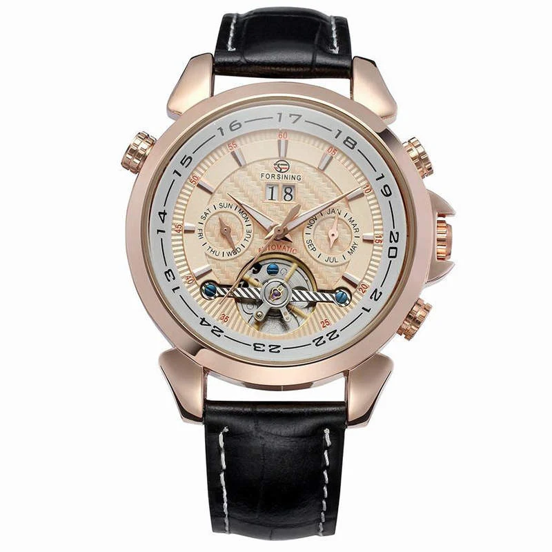 Montre homme automatique mécanique Tourbillon luxe, calendrier complet, cuir véritable, grande marque, design sophistiqué
