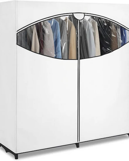 Extra-Wide Clothes Closet 60” with White Cover Storage Lo... - 2