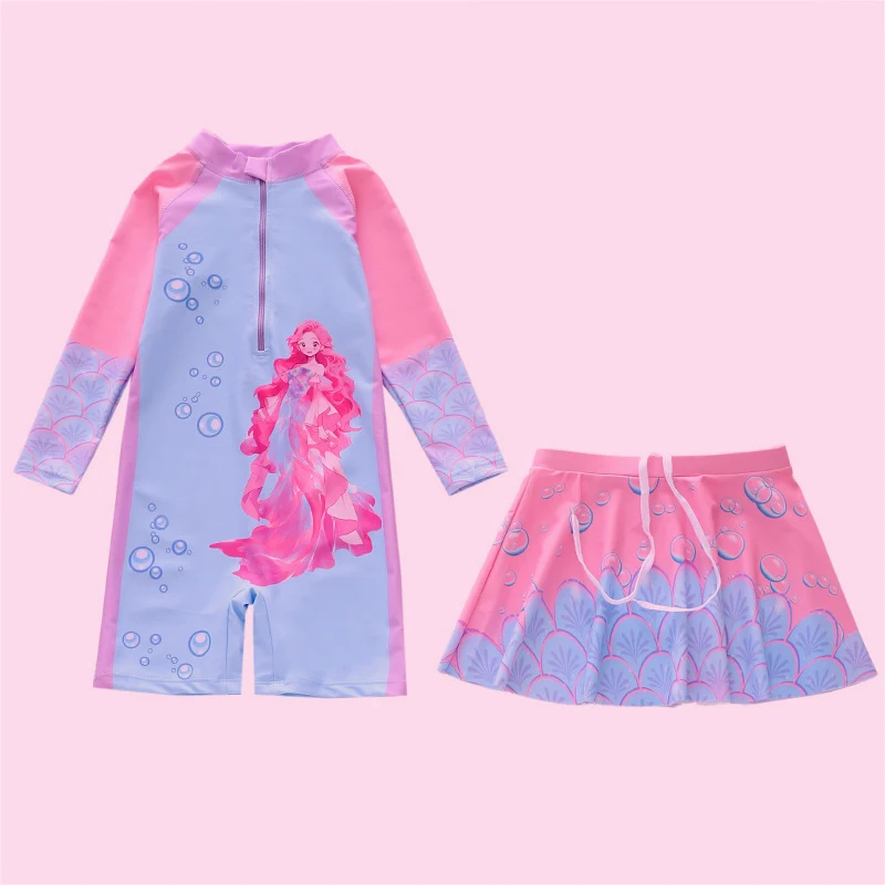 Maillot de bain à manches longues pour filles, idéal pour la plage. Protection solaire et confort pour nager et jouer.