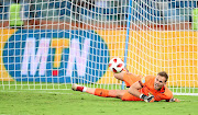 City's Peter Leeuwenburgh   saves a penalty  during the MTN8 final against SuperSport in Durban. 