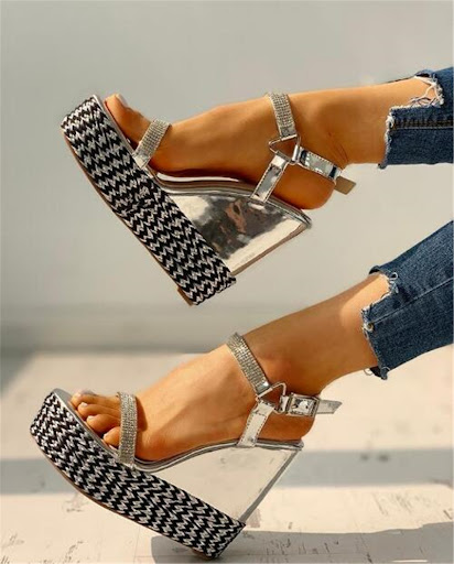 Title 2, Rhinestone word buckle wedge heeled sandals for...