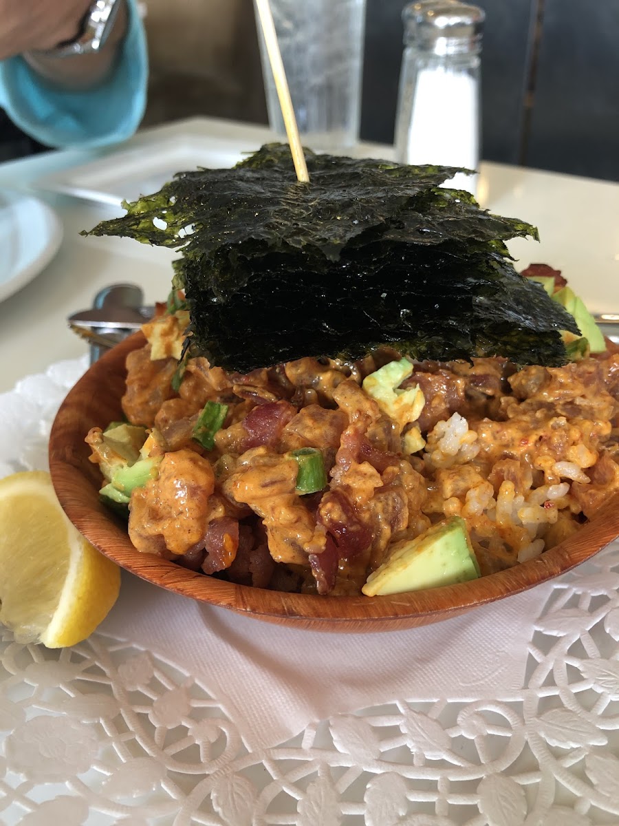 Spicy Tuna Bowl served with GF Soy Sauce. So good!!!! This was delicious!!!! Ate here twice during my visit. It was fantastic.