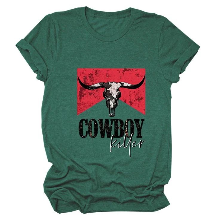 COWBOY KILLER Cow Head Letter Print Camiseta feminina solta de manga curta Ebay