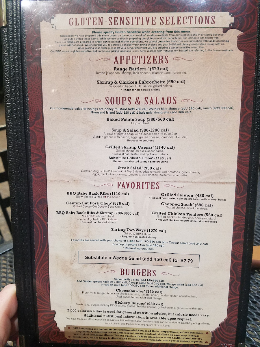 Saltgrass Steak House gluten-free menu