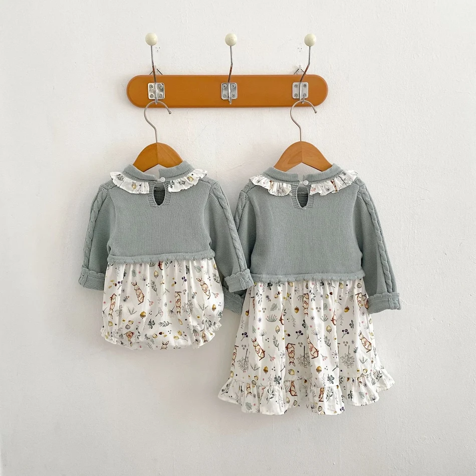 Baby meisjes gebreide jumpsuit met stiksel print Lange mouwen Ideaal voor comfort en stijl voor je kleine meid Zacht en schattig Perfect voor dagelijks gebruik