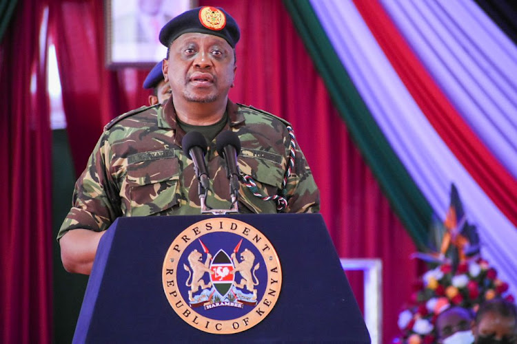 President Uhuru Kenyatta during the celebration of the 10th anniversary of the Kenya Defence Force at Kahawa Garisson on October 16,2021.