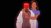 In the latest Childish Gambino video, an animated Michelle Obama bear hugs a crying Kanye West, who's wearing a MAGA hat.