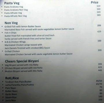 Cheers Cafe & Lounge menu 