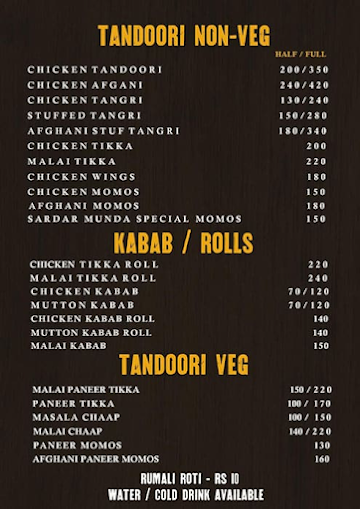 Sardar Munda menu 