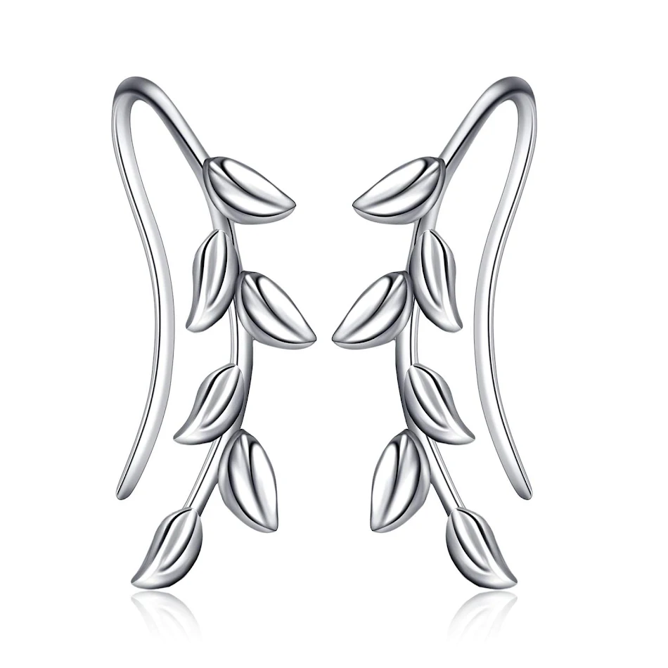 Orecchini ear climber a forma di foglia in argento sterling per donne. Orecchini a lobo rampicanti, design foglia, eleganti e perfetti come regalo.