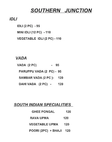 Southern Junction menu 