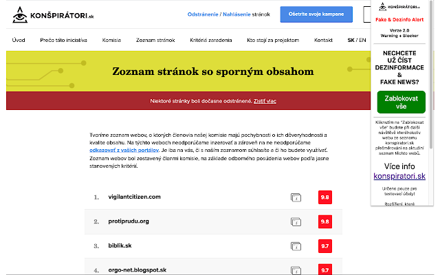 Fake News, Hoax & Dezinfo Alert+Blocker CZ/SK