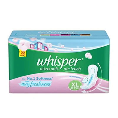 Whisper Ultra Soft Air Fresh Sanitary Pads - Xl Plus - 30 pcs