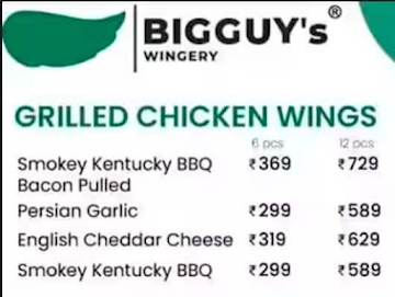 Bigguy's Wingery menu 