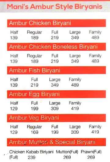 Mani's Dum Biryani menu 