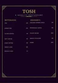 Tosh A Quality Restaurant menu 1