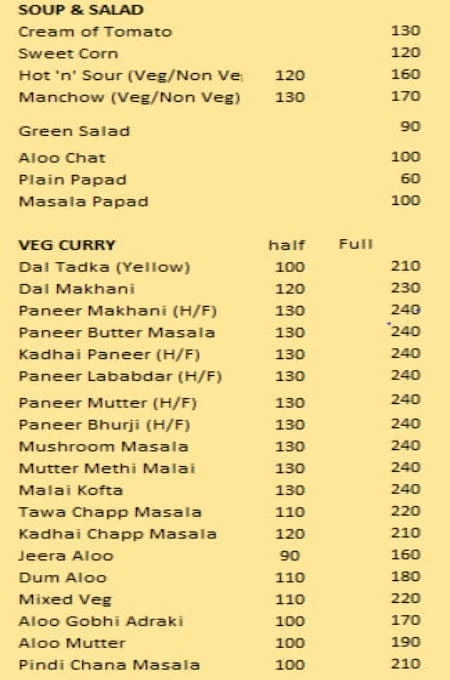 Thali Express menu 