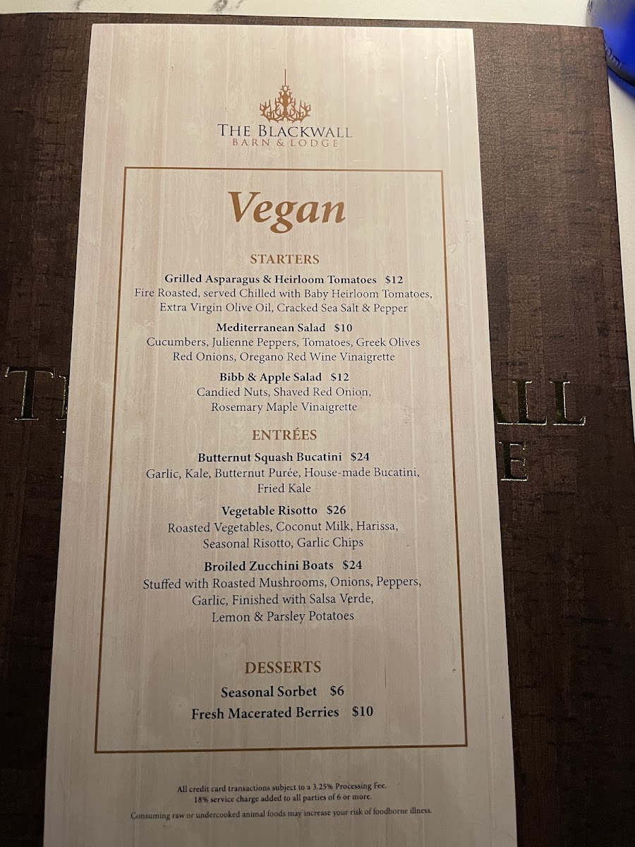 Blackwall Barn & Lodge gluten-free menu