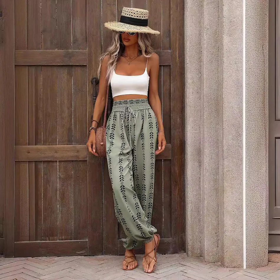 Calças Casuais Knickerbockers Largas de Tela