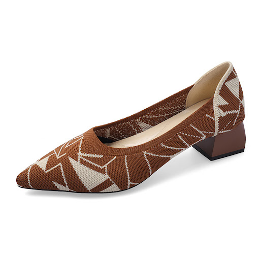 Title 1, Shallow one-foot thick-heel knitted shoes. Expe...