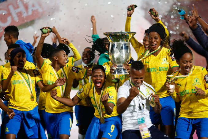 Sundowns Ladies celebrate after beating Ghanaian side Hasaacas Ladies 2-0 in the Caf Women's Champions League final.