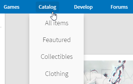 Roblox Catalog and Develop dropdown menu Preview image 0