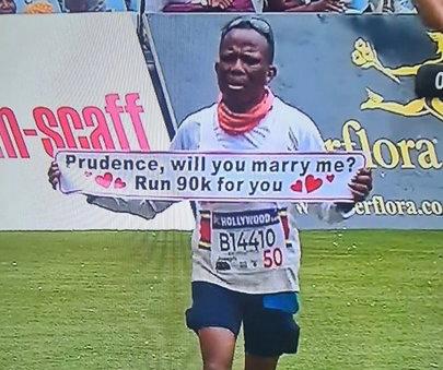 Comrades runner Joseph Kagiso Ndlovu proposed to his girlfriend Prudence, who said yes.