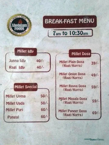 Ahobilam Foods - Millet Cave menu 