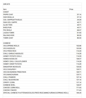 Bizlee Sweets menu 