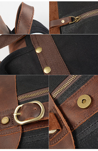Title 7, Retro Oil Wax Canvas Crazy Horse Leather Backpa...