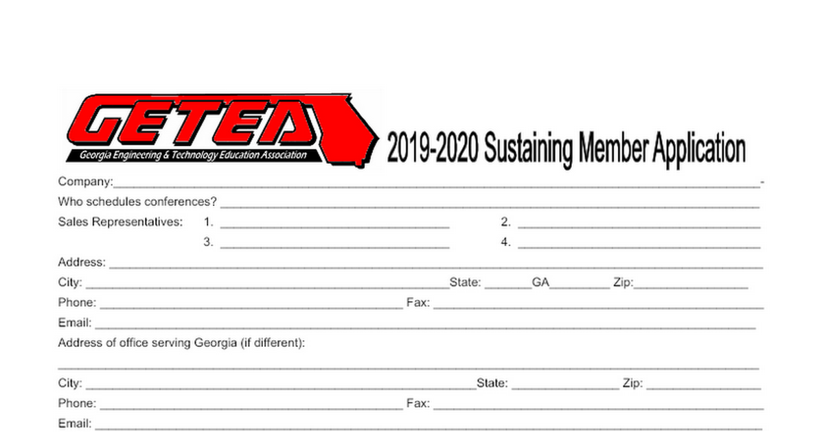 GETEA Sustaining Member Form 18-19