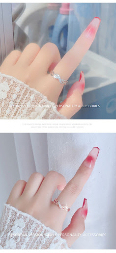 Title 5, Full Diamond Wave Ring for Women, Rose Gold Pla...