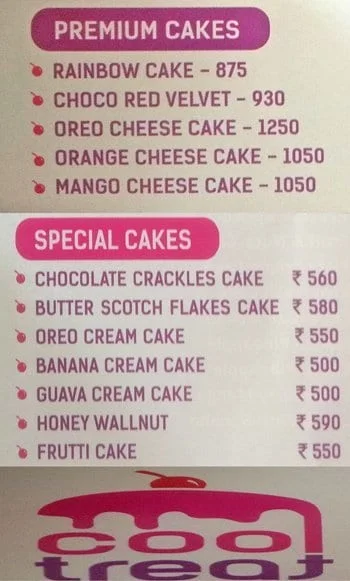 Cool Treat Cafe & Cakes menu 